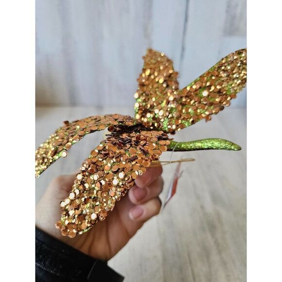 St Nicholas square dragonfly clip ornament copper insect glitter unique Xmas tre - Picture 4 of 8